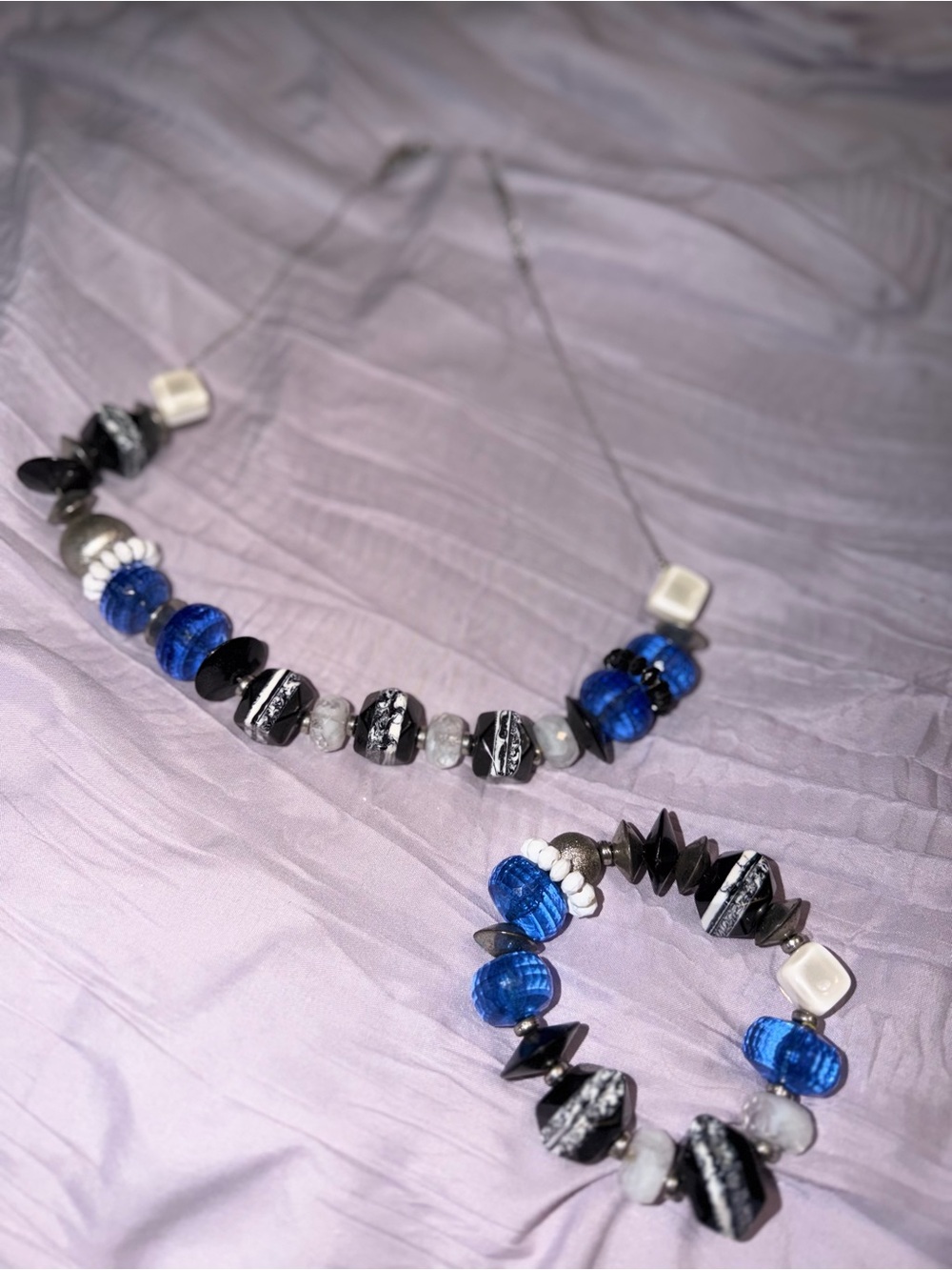 Blue & Black Beaded Statement Necklace